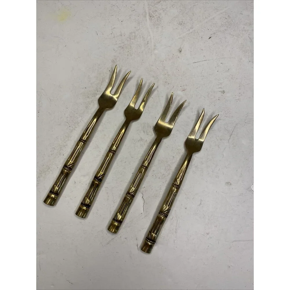 Bamboo Design Thailand Nickelbronze Appetizer Cocktail Forks & Spoon Set of 5